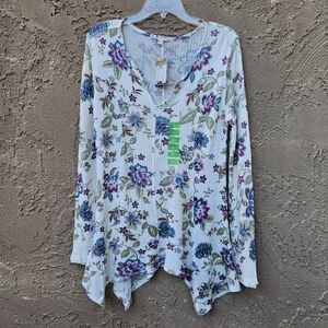 Seven Floral Sharbite Waffle Design Long Sleeve Tunic Shirt